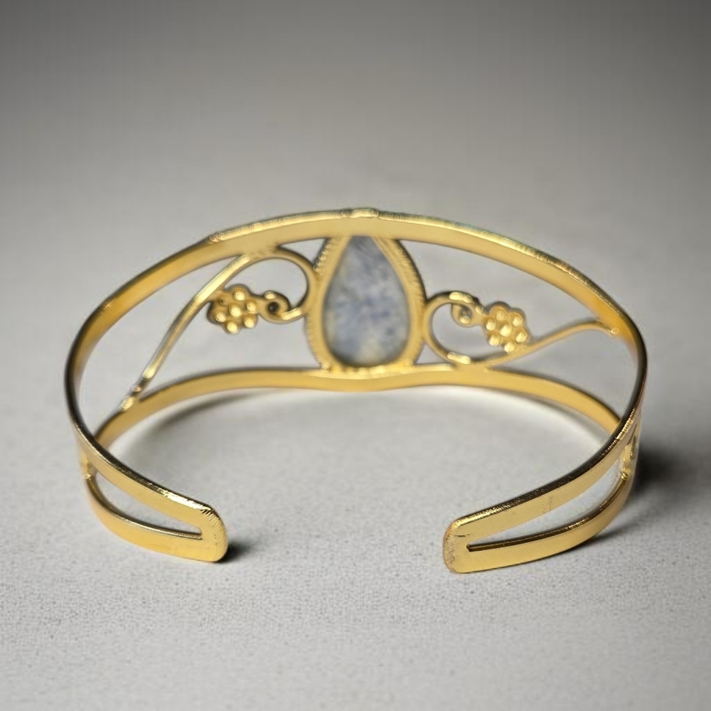 18k Gold Plated Artisan Genuine Kyanite Floral Vines Cuff Bangle Bracelet - Picture 4 of 6